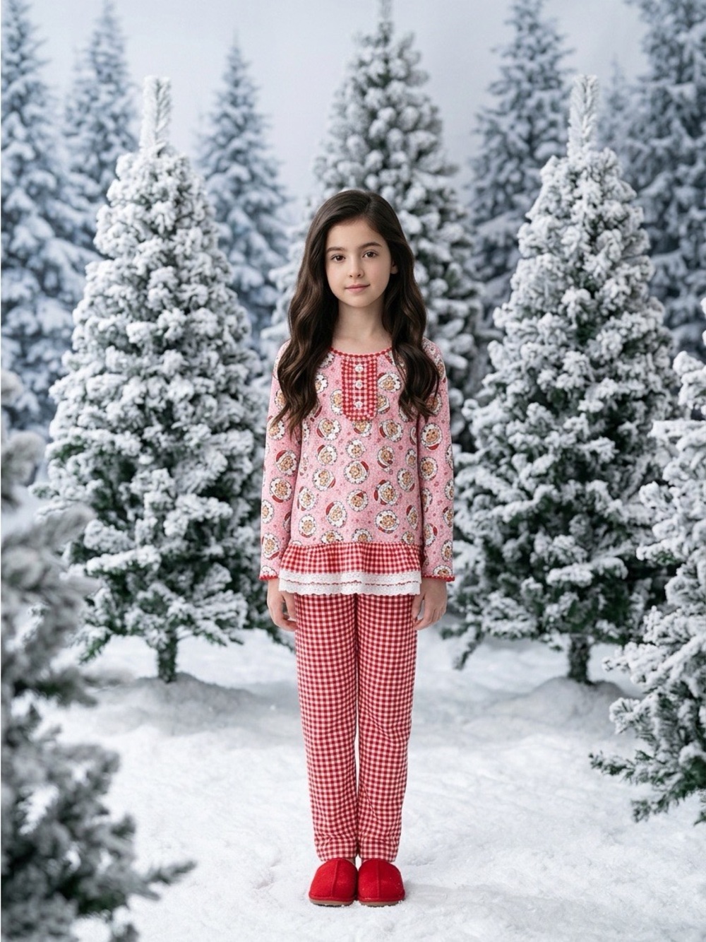 Makena Lane Girl's Holiday Christmas Santa Pajama Gown Set Size 7Y EUC